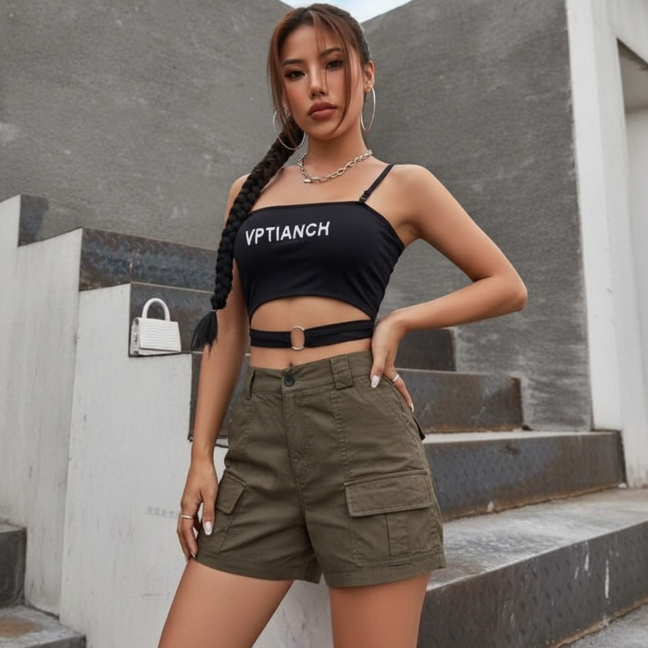 Women's High Rise Straight Leg Casual Shorts with Pockets