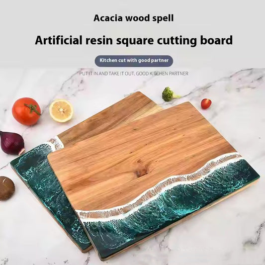 Luxury Wave Spliced Acacia Wood Chopping Board | Artistic Resin Kitchenware