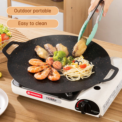 Korean Style Non-Stick Round Barbecue Pan - Portable Cast Iron Griddle for Outdoor Camping & Indoor Stovetop BBQ