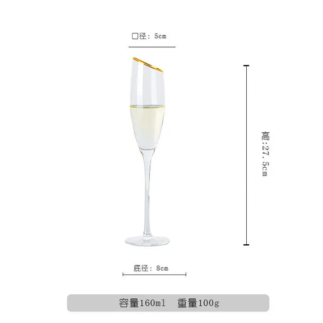 Nordic Bevel Gold Rim Crystal Wine Glass | Creative Slant Cut Champagne Goblet