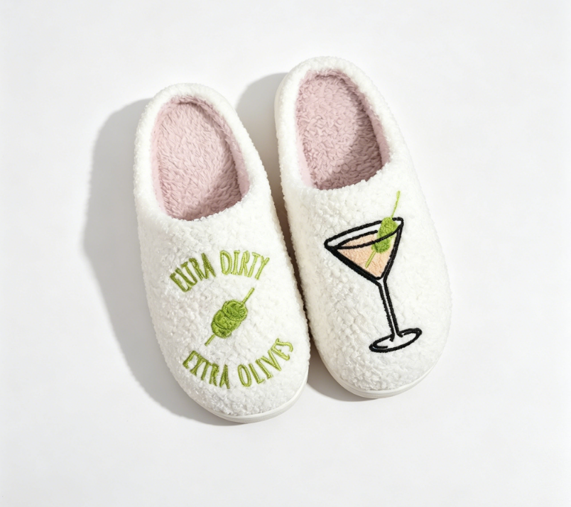 Comfortable Home Slippers for Women with Martini Embroidery