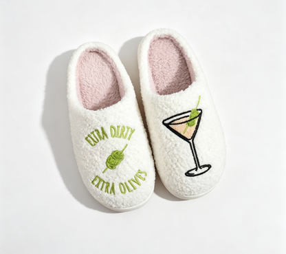 Comfortable Home Slippers for Women with Martini Embroidery