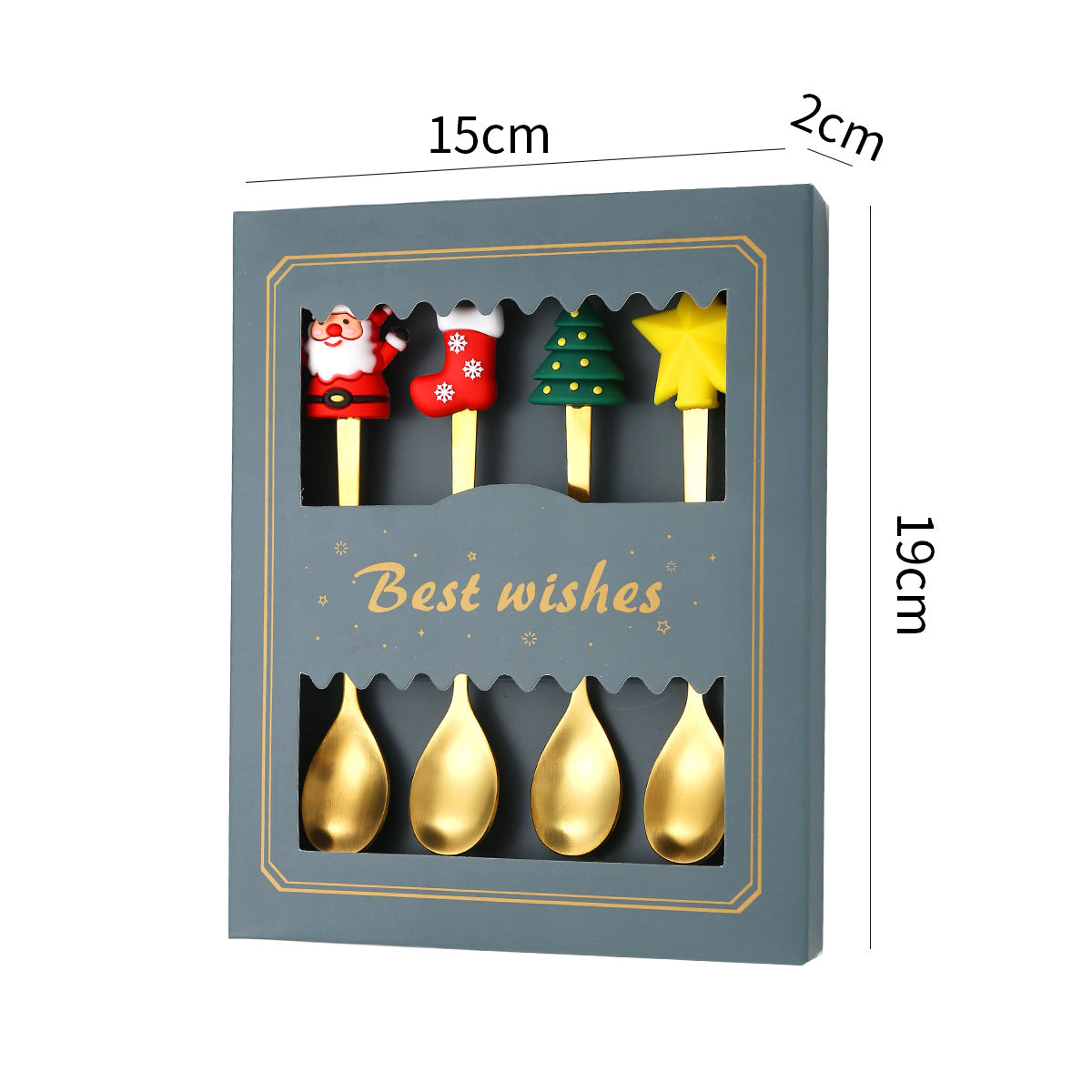Luxury Christmas Gift Tableware Set - Gold Stainless Steel Coffee Spoon & Dessert Fork with Festive Cartoon Handles (Set of 4)