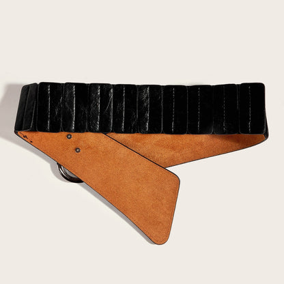 Retro Wide Stretch Waist Belt with Unique Ring Buckle for Dresses