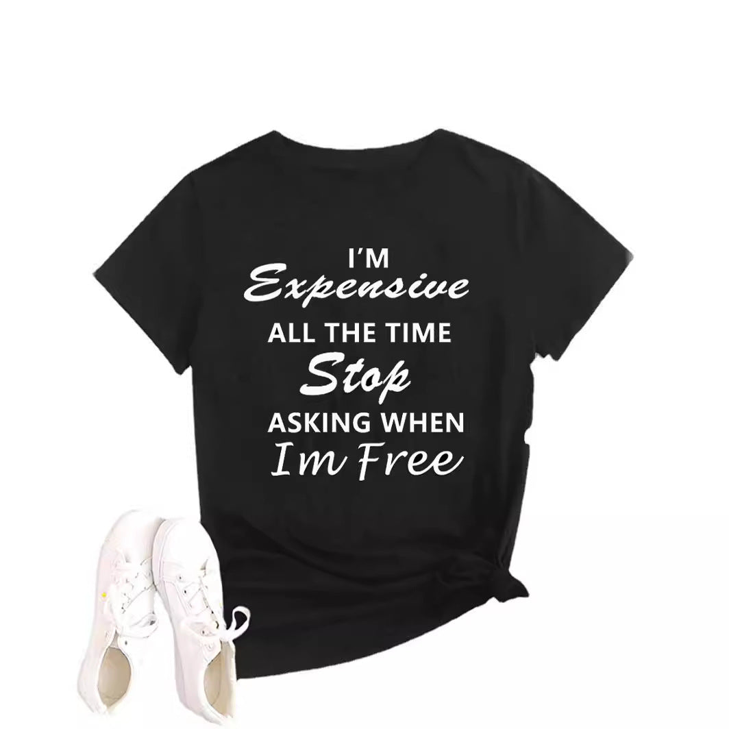 Fashion Women's Printed Round Neck Pullover Tee - Sassy Slogan T-Shirt