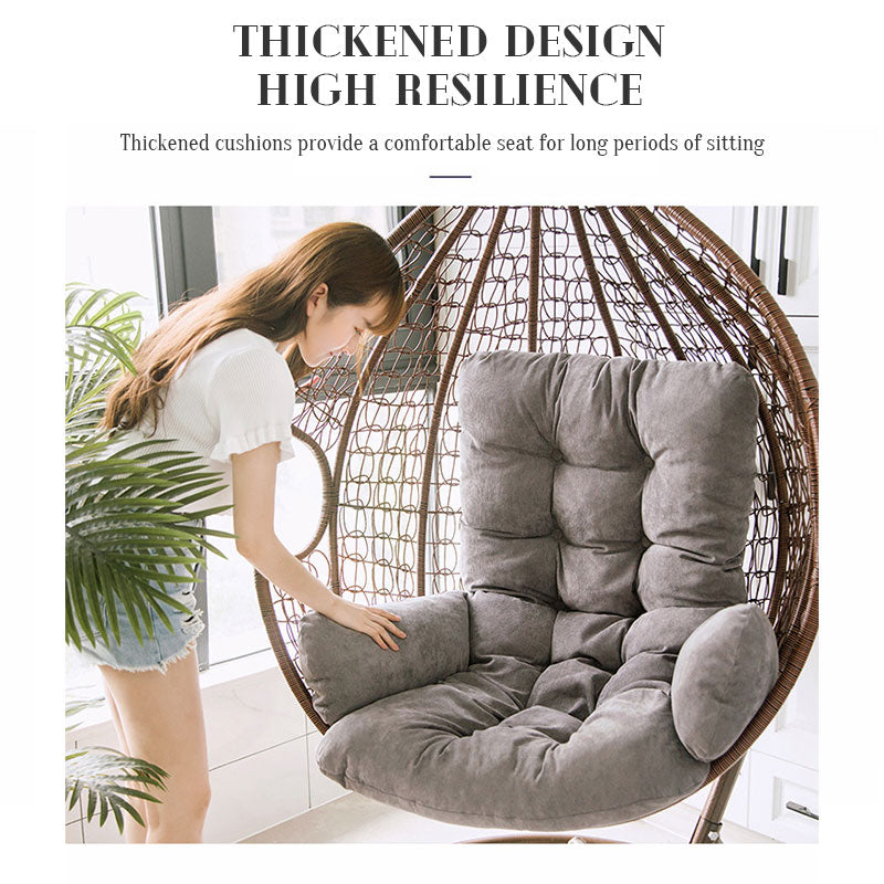 Wicker Rattan Hanging Egg Chair with Brown Cushion and Stand