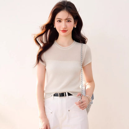 Lazy Style Minimalist Knitted Innerwear Top - Short Sleeve Tee for Women