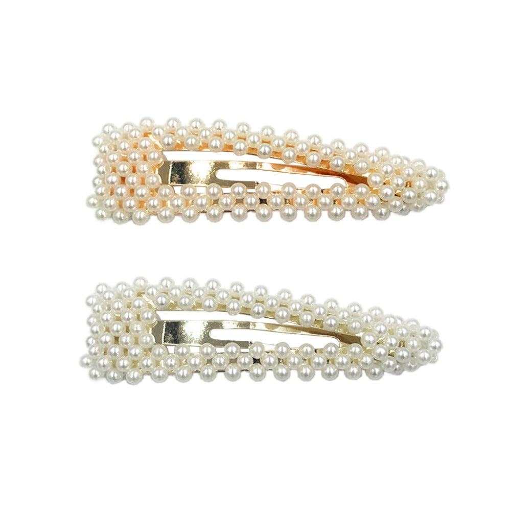 Vintage Faux Pearl Water Drop Hair Clips (Set of 2) / Bridal Wedding Gold/Silver Tone Metal Hairpins for Women
