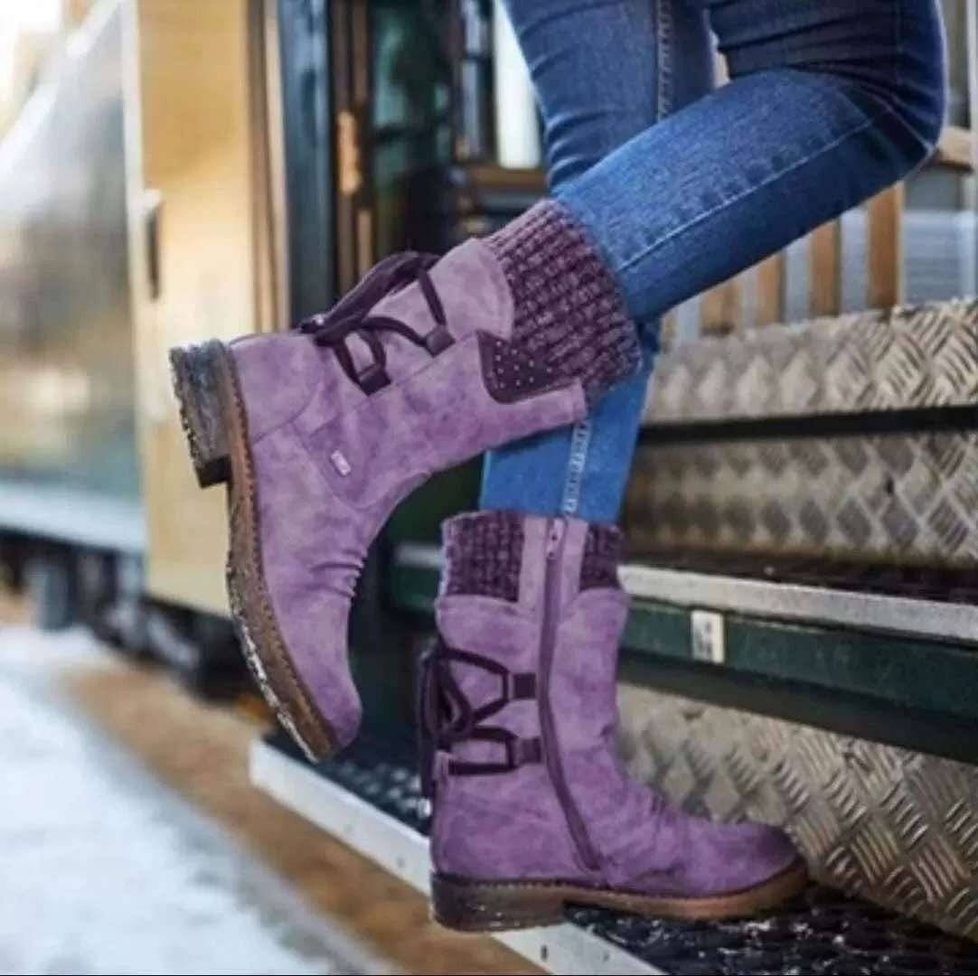Women's Medium Flat Bottom Martin Boots (Square Heel and Back Strap)