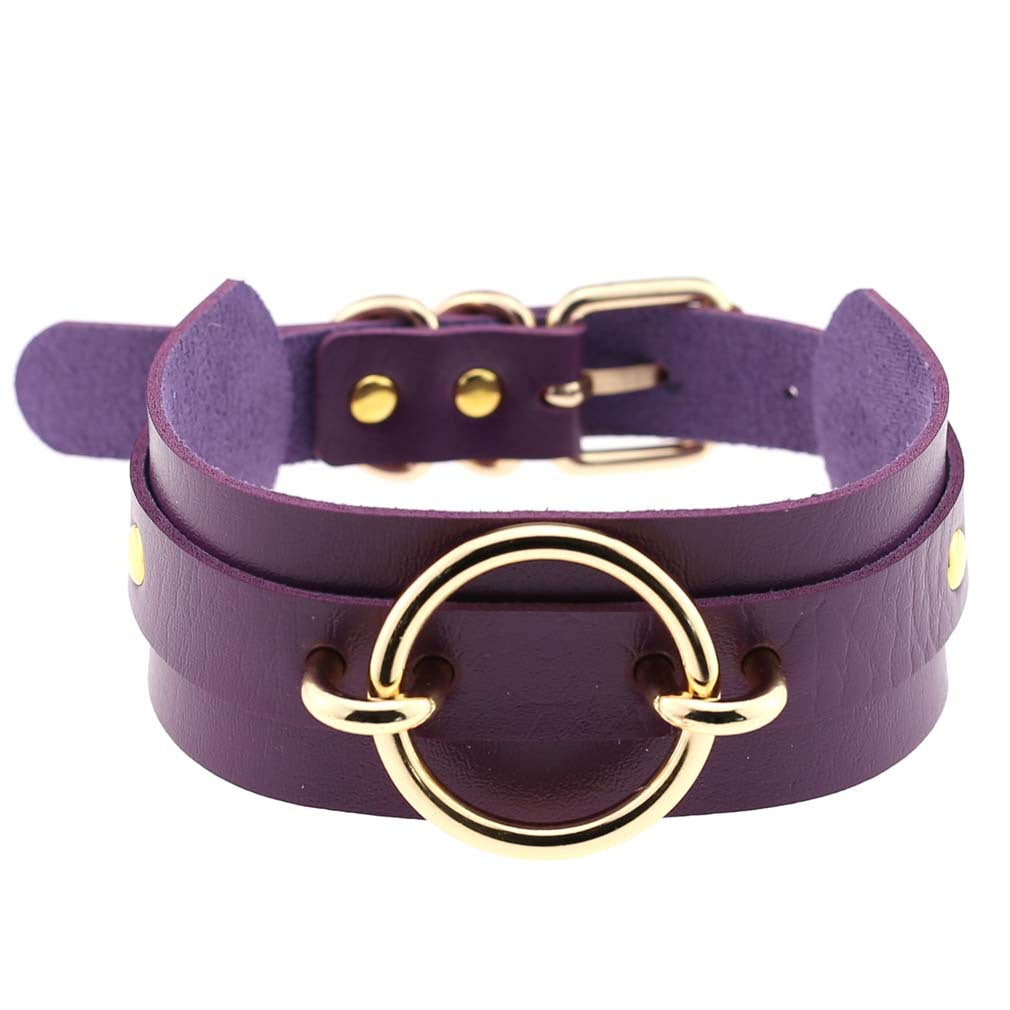 Punk PU Leather Choker Necklace with Oversized O-Ring Pendant | Multi-Color Collar Chain