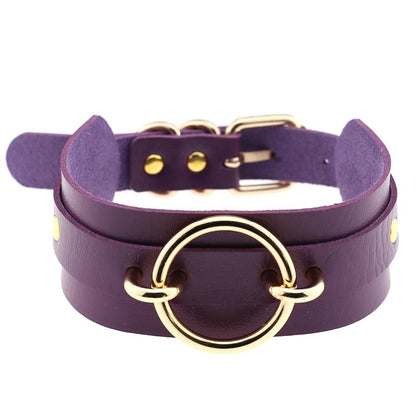 Punk PU Leather Choker Necklace with Oversized O-Ring Pendant | Multi-Color Collar Chain