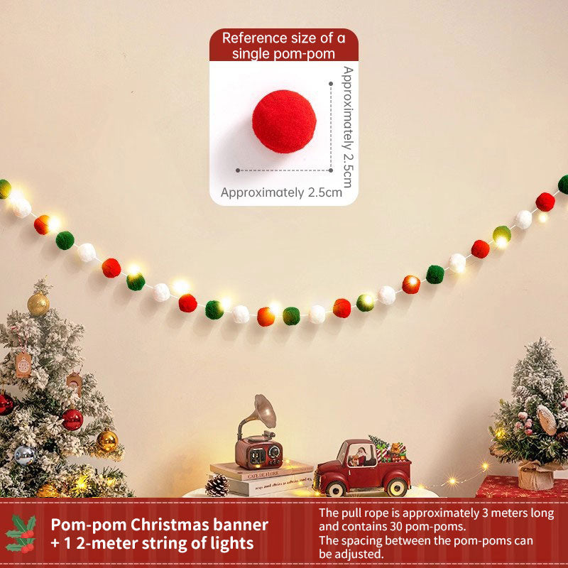 Handmade Christmas Pull String Flag Banner with LED String Lights