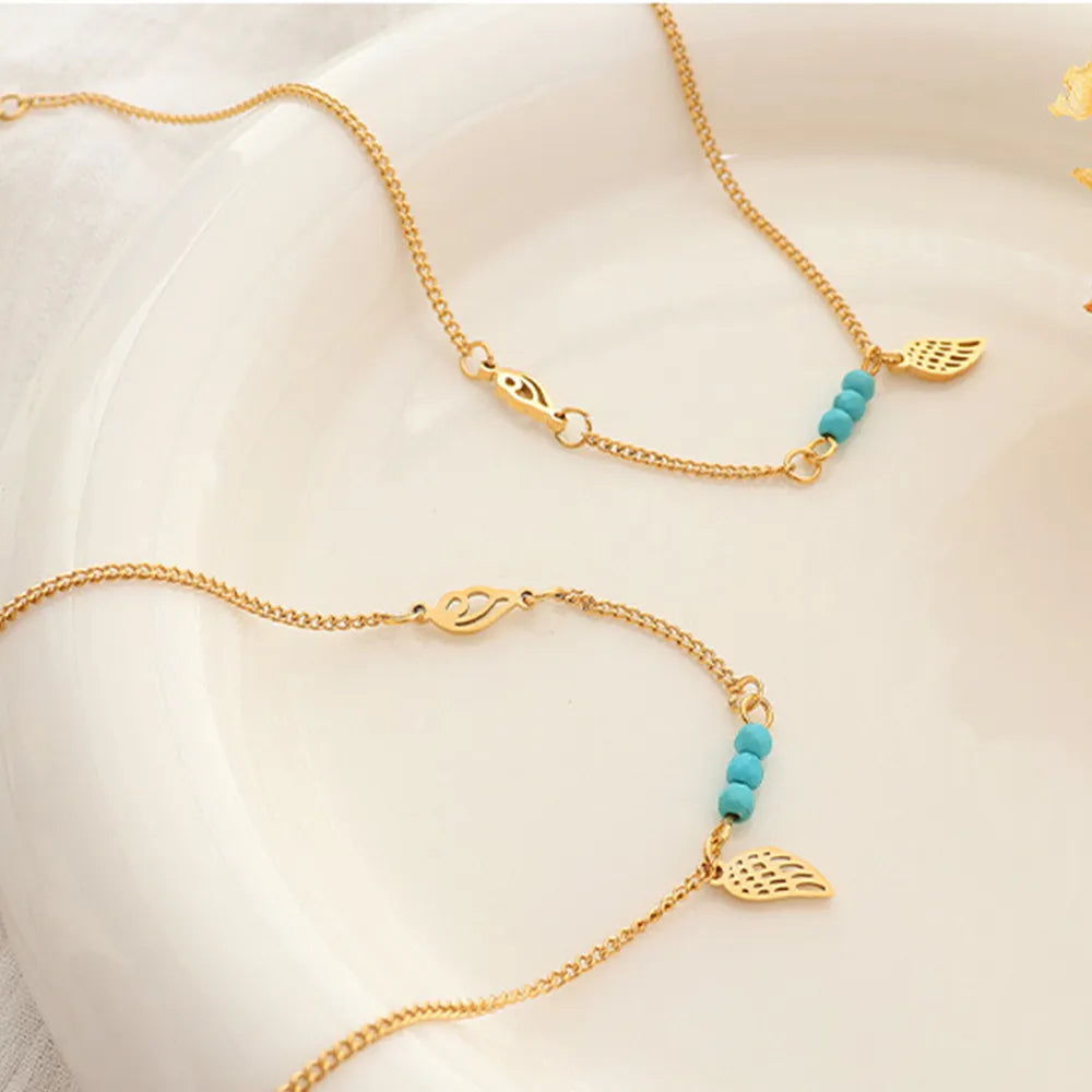 Elegant Titanium Steel Wing Shape Charm Anklet Bracelet
