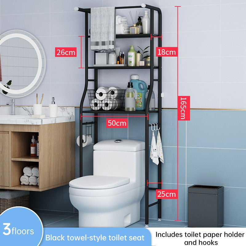Modern Metal Bathroom Shelf - Multifunctional Overhead Toilet Storage with Hooks