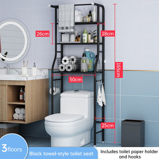 Modern Metal Bathroom Shelf - Multifunctional Overhead Toilet Storage with Hooks