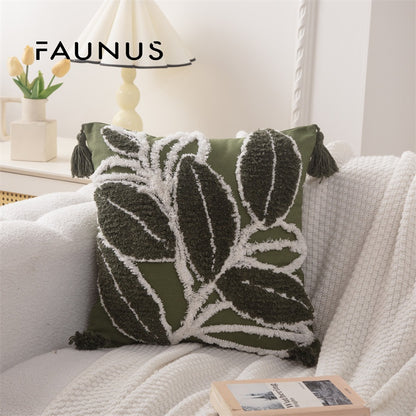 Bohemian Tufted Throw Pillow Cover - Ethnic Moroccan Leaf Embroidered Cushion Case