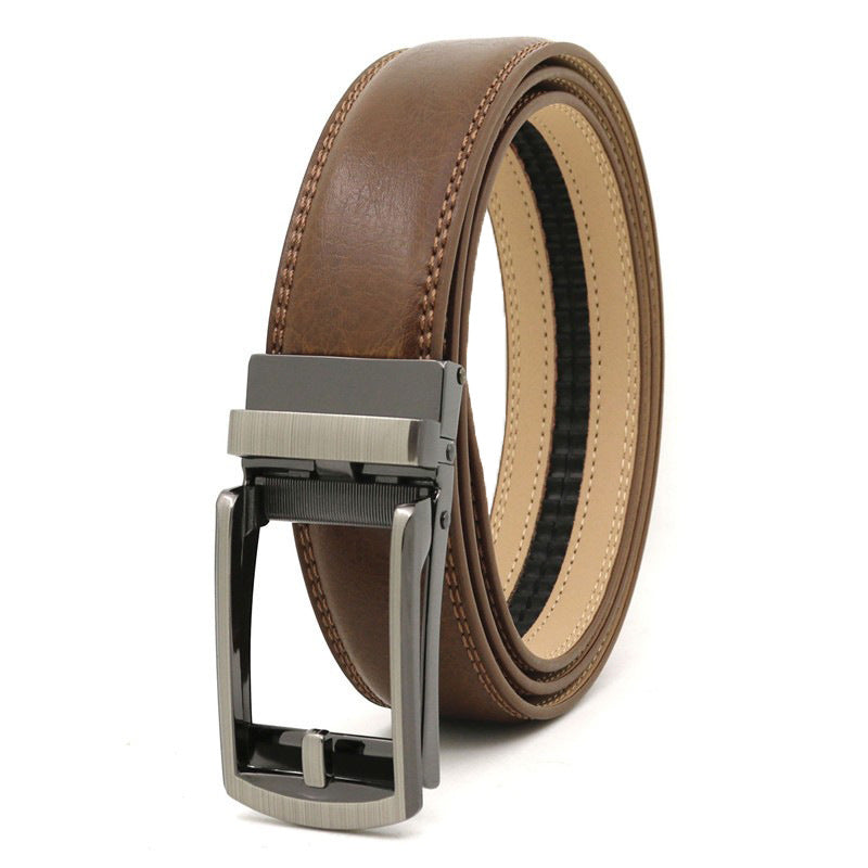 Men's Automatic Buckle Ratchet Belt | Premium Two-Layer Cowhide Leather Click Belt