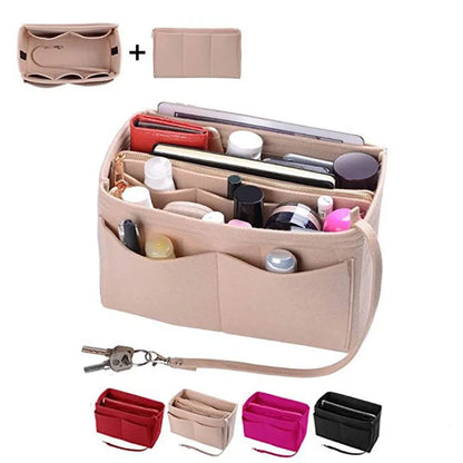 Multi-Pocket Women's Makeup Bag – Felt Purse Organizer Insert for Handbags