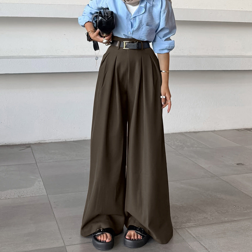 British Style Light Luxury Pleated Drape Casual Wide Leg Pants
