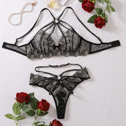 Black Strappy Lace Lingerie Set with Harness Detailing