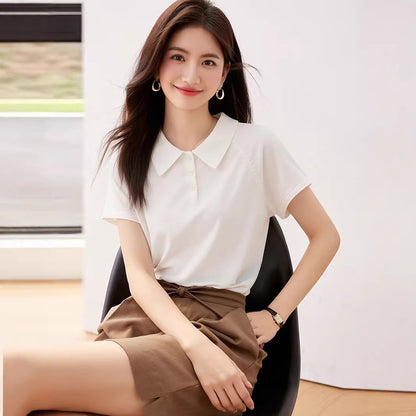 Elegant Ice Silk Knitted Polo Shirt - Unique Fitted Regular Shoulder Top for