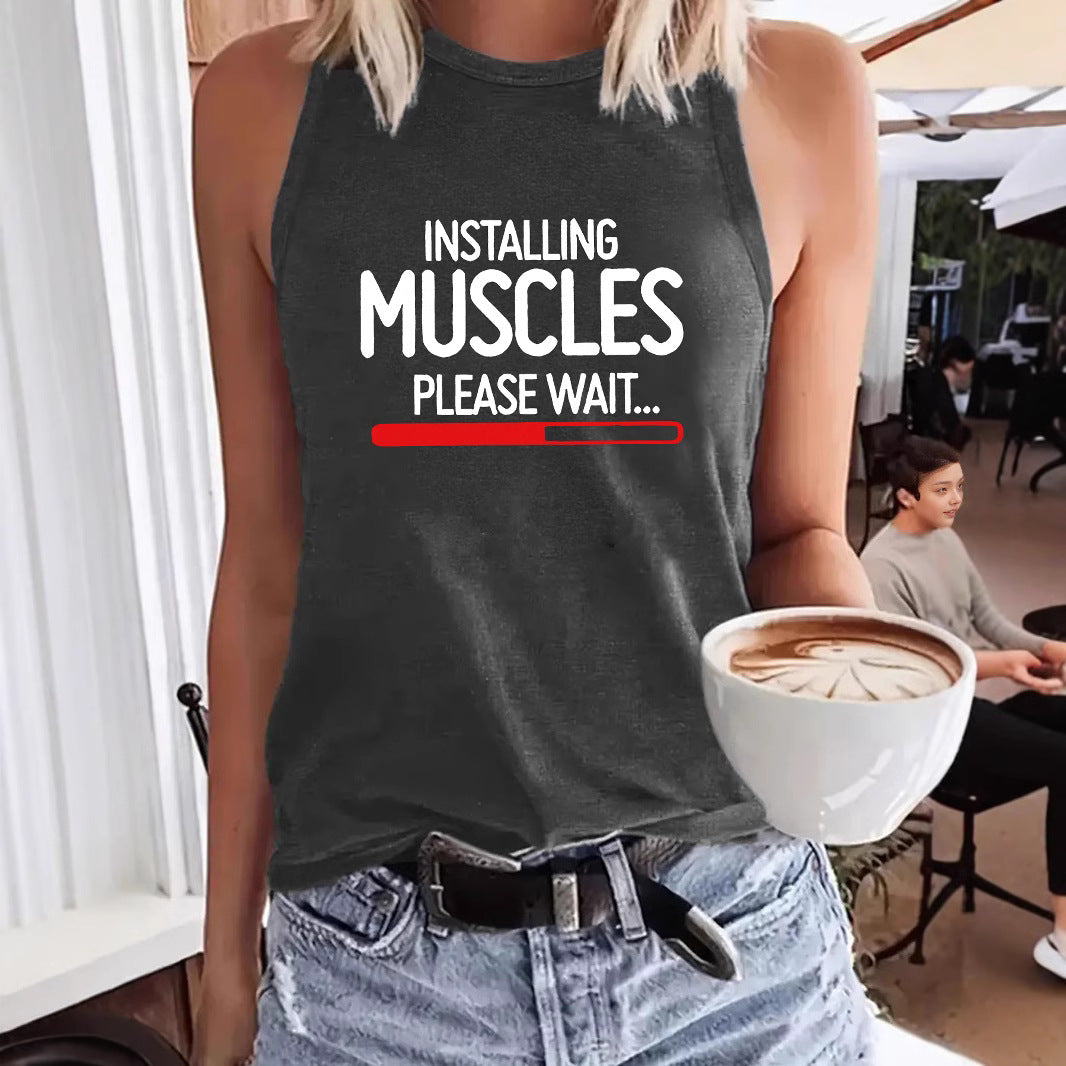 Installing Muscles Please Wait...' Slogan Printed Sleeveless Tank Top | Gym & Workout Shirt