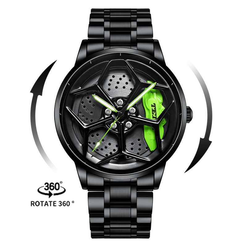 Luxury Men's Car Wheel Hub Watch - Stainless Steel Waterproof Quartz Wristwatch