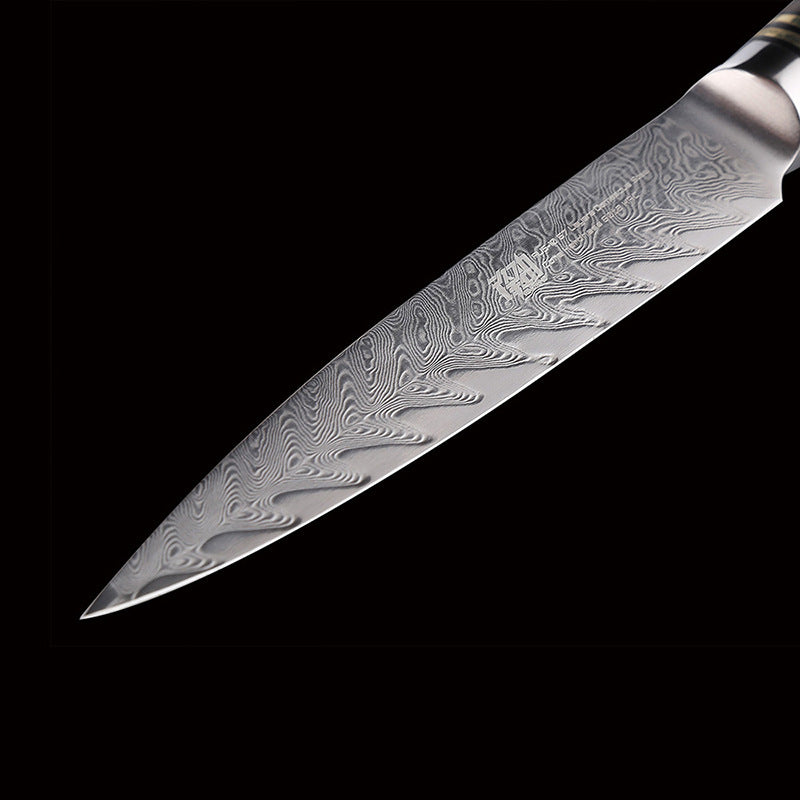 Premium 5-Inch Damascus Pattern Paring Knife - Ultra Sharp Stainless Steel Fruit & Utility Knife with Shadow Wood Handle