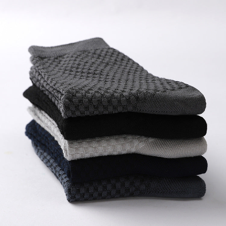Elegant Square Grid Pattern Dress Socks - Ultra-Soft Bamboo Cotton Men's Socks