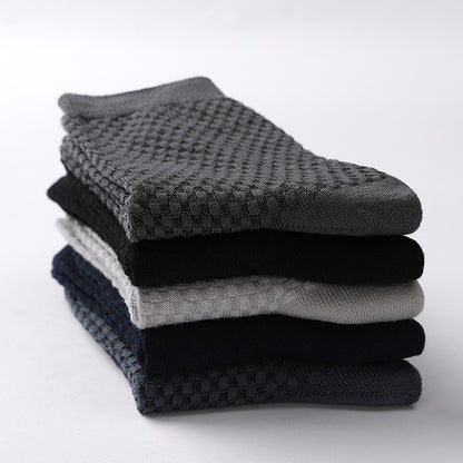 Elegant Square Grid Pattern Dress Socks - Ultra-Soft Bamboo Cotton Men's Socks