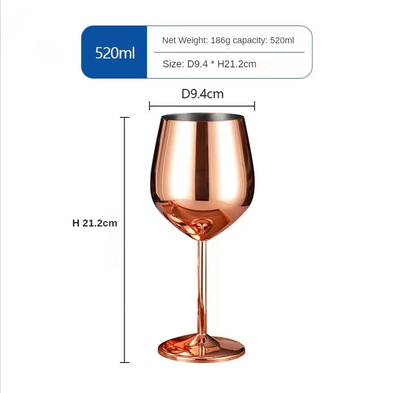 500ML Stainless Steel Red Wine Glasses - Elegant Rose Gold Tall Goblets & Champagne Flutes