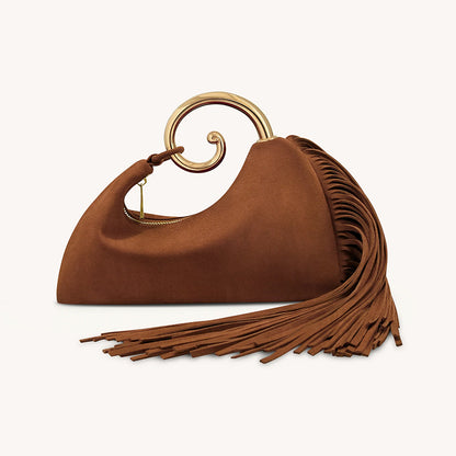 Fashionable Women's Winter Bag - Elegant Suede Purse with Leather Tassels & Unique Handle
