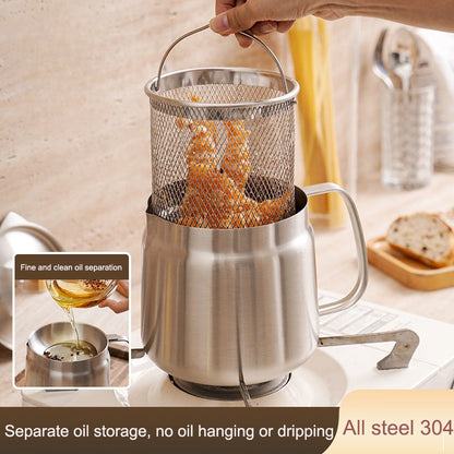 304 Stainless Steel Oil Filter Pot & Frying Basket Set