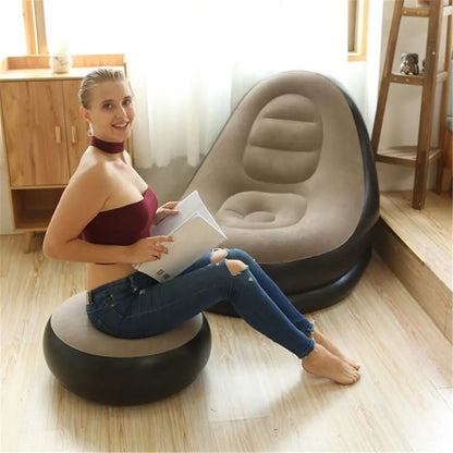Inflatable Lazy Sofa Chair with Leg Rest | Comfortable Air Mattress Beanbag for Home & Outdoor Use