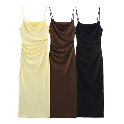 Luxe Ruched Satin Bodycon Slip Dress - Sexy Spaghetti Strap Party & Club Midi Dress
