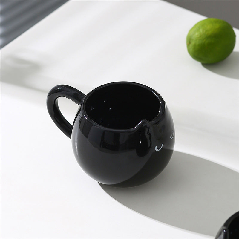 Adorable Hand-Painted Black Cat Ceramic Coffee Mug - Cute 3D Kitten Tea Cup for Cat Lovers