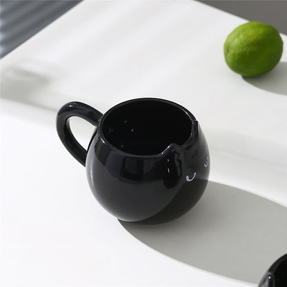 Adorable Hand-Painted Black Cat Ceramic Coffee Mug - Cute 3D Kitten Tea Cup for Cat Lovers