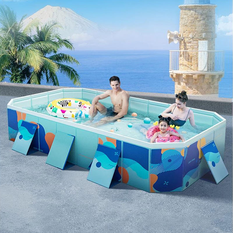 Large Foldable Rectangular Family Swimming Pool, Non-Inflatable Above Ground Pool