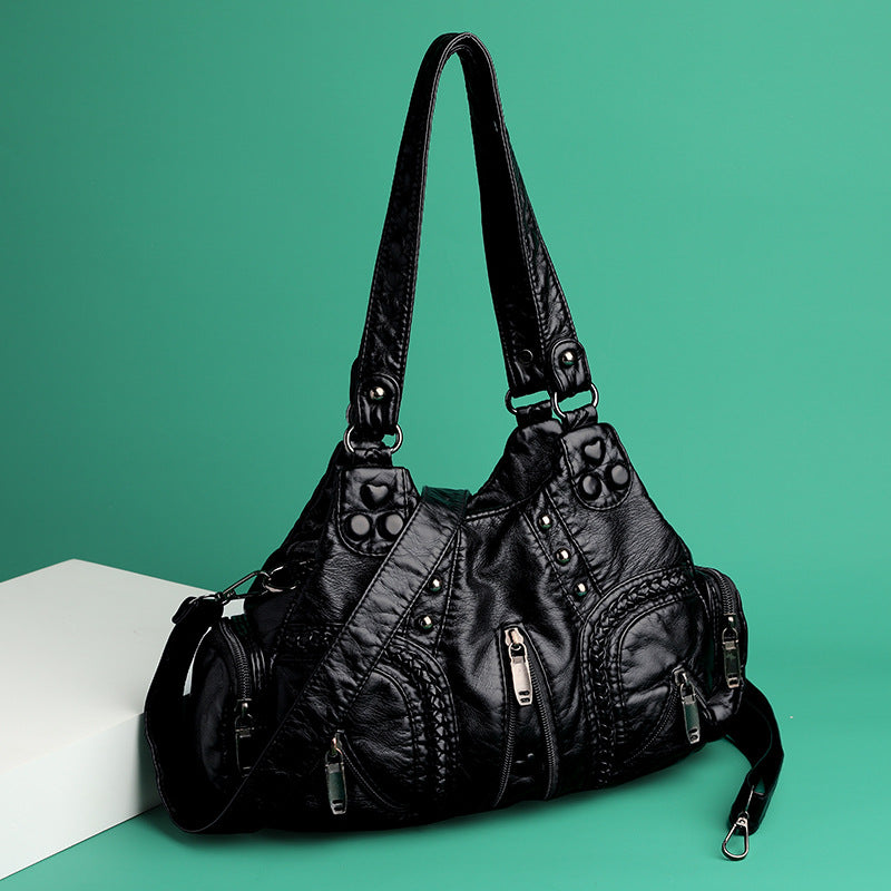 Vintage Large Capacity Rivet & Braided Shoulder Crossbody Bag