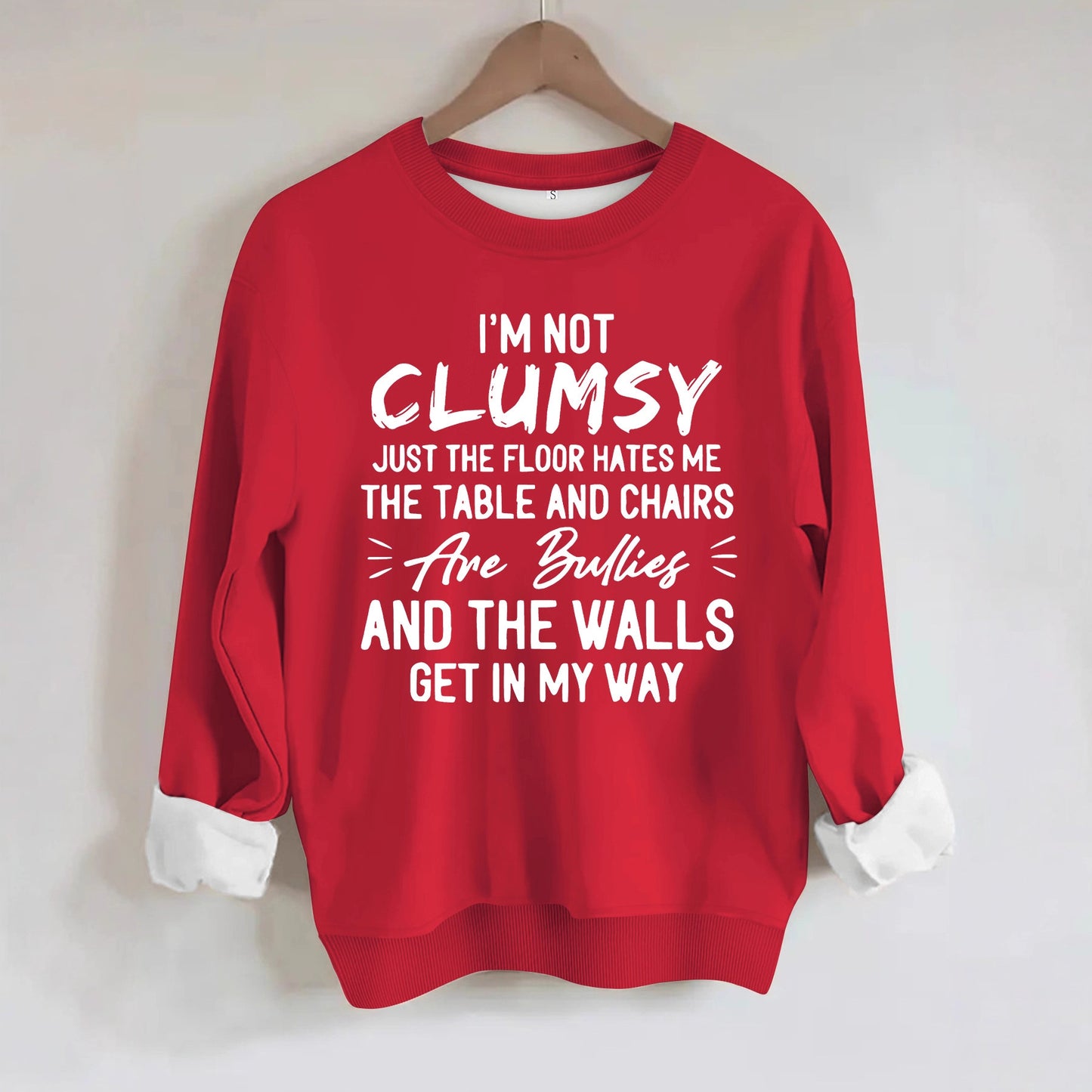 unny "I'm Not Clumsy" Letter Print Sweatshirt | Loose Fit Grey Crewneck Pullover