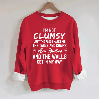 unny "I'm Not Clumsy" Letter Print Sweatshirt | Loose Fit Grey Crewneck Pullover