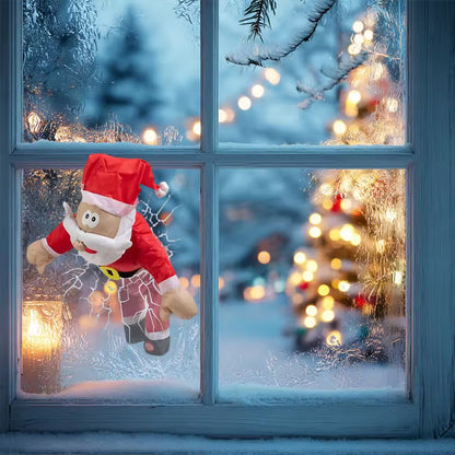 Festive Animated Santa Stuck in Window Decor - Fun Holiday Party Accessory