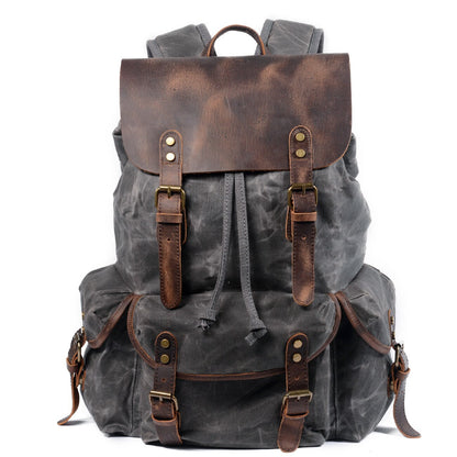 Men's Vintage Oil Wax Canvas & Leather Backpack - Retro Travel Computer Bag