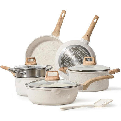 Product Title: Premium Medical Stone Non-Stick Cookware Set - Marble Finish Frying Pan, Soup Pot & Wok (Eco-Friendly & Durable)