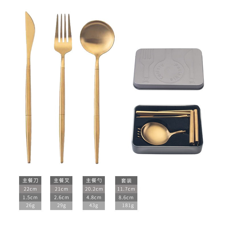 Portable 304 Stainless Steel Cutlery Set - Luxury Folding Knife, Fork, Spoon & Chopsticks