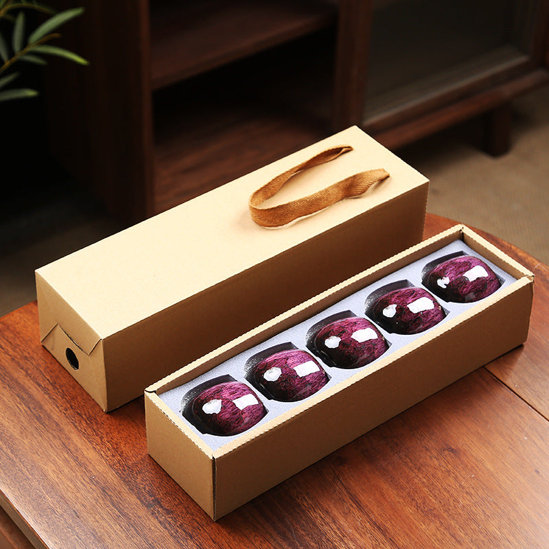 Jian Zhan Master Tea Cups with Egg-Shaped Design and Colorful Glaze