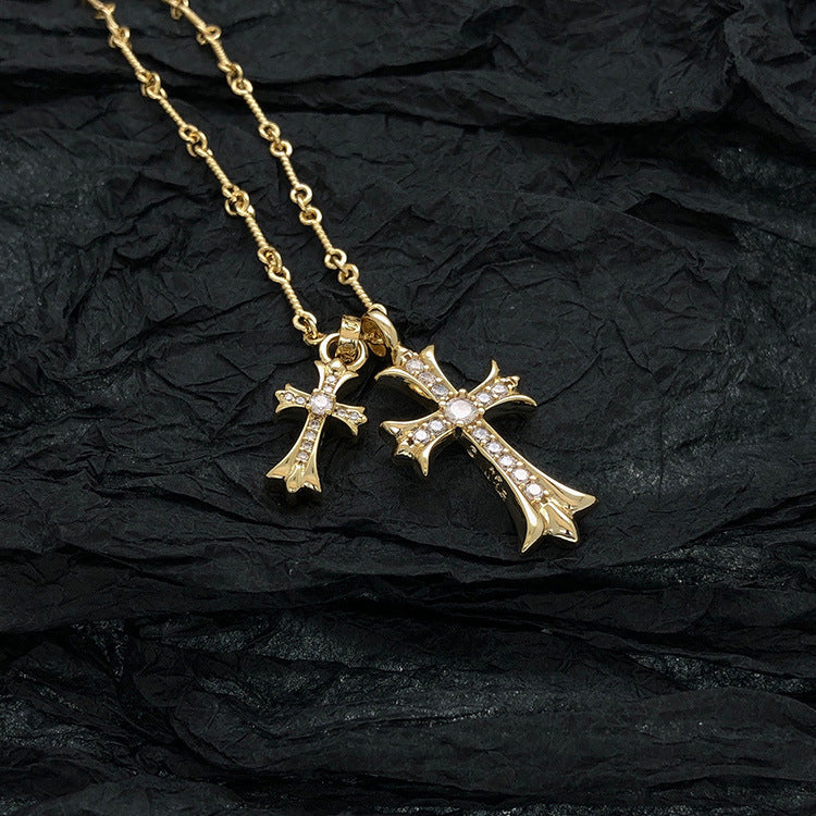 Retro Chrome Hearts Style Cross Necklace - Punk Rock Jewelry with Double Pendant