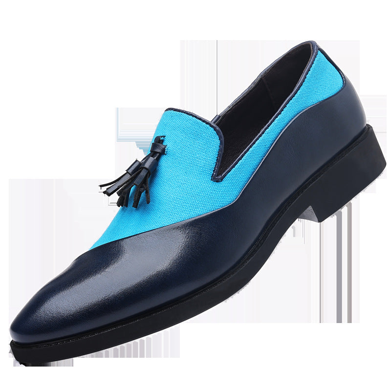 Men's Two-Tone Leather Tassel Loafers - Business Formal British Style Slip-On Shoes