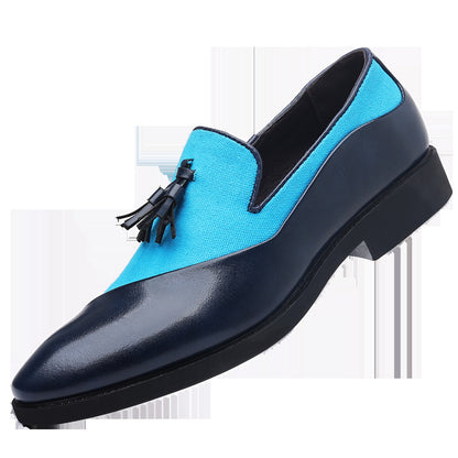 Men's Two-Tone Leather Tassel Loafers - Business Formal British Style Slip-On Shoes