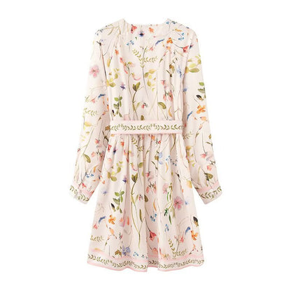 Romantic Floral Print Wrap Mini Dress - Elegant V-Neck Long Sleeve Boho Summer Dress